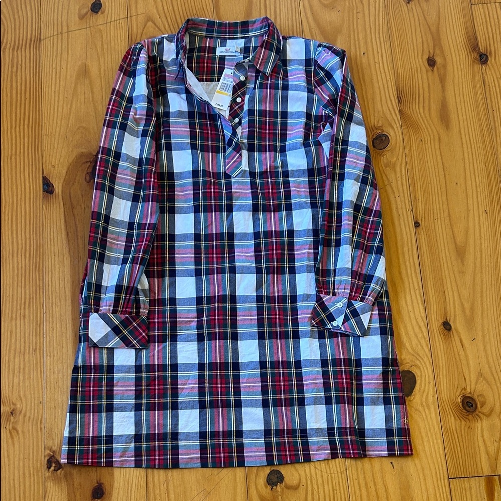 Vineyard Vines Red, Navy & White Plaid Tunic Mini Dress